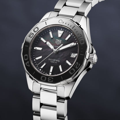 Tag Heuer Aquaracer Quartz Black Dial Silver Steel Strap Watch for Women - WAY131K.BA0748