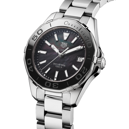 Tag Heuer Aquaracer Quartz Black Dial Silver Steel Strap Watch for Women - WAY131K.BA0748