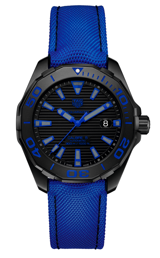 Tag Heuer Aquaracer Calibre 5 Automatic Titanium Blue Dial Blue Nylon Strap Watch for Gents - WAY208B.FC6382