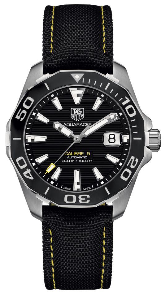 Tag Heuer Aquaracer Calibre 5 Automatic Black Dial Black Nylon Strap Watch for Men - WAY211A.FC6362