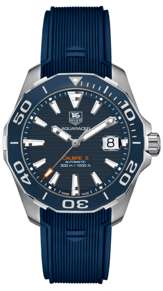 Tag Heuer Aquaracer Calibre 5 Blue Dial Blue Silicone Strap Watch for Men -  WAY211C.FT6155