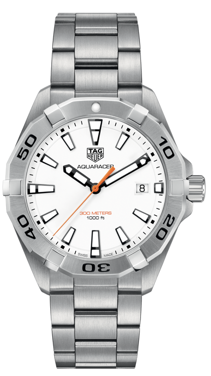Tag Heuer Aquaracer Quartz White Dial Silver Steel Strap Watch for Men - WBD1111.BA0928