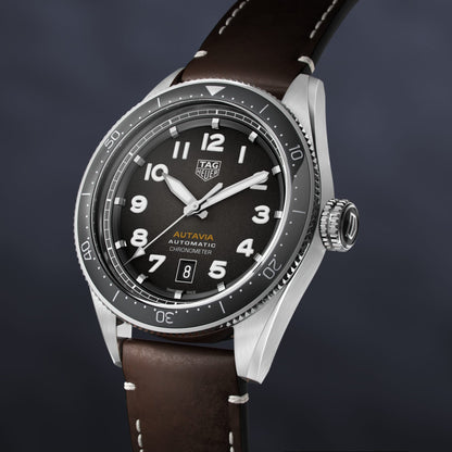 Tag Heuer Autavia Automatic Grey Dial Brown Leather Strap Watch for Men - WBE5114.FC8266