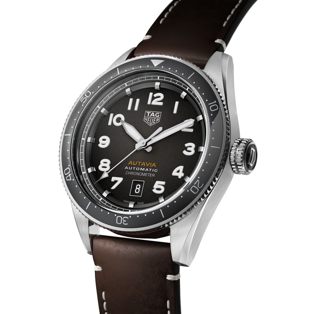 Tag Heuer Autavia Automatic Grey Dial Brown Leather Strap Watch for Men - WBE5114.FC8266