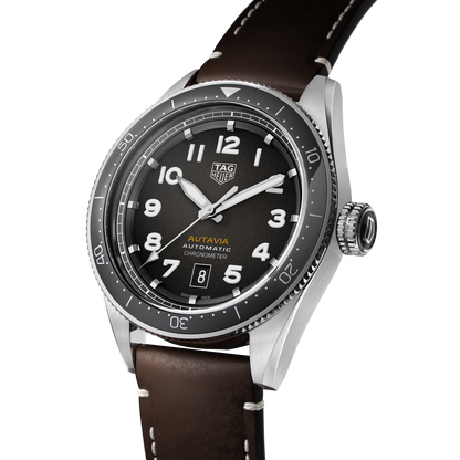 Tag Heuer Autavia Automatic Grey Dial Brown Leather Strap Watch for Men - WBE5114.FC8266