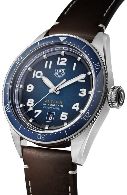 Tag Heuer Autavia Calibre 5 Automatic Blue Dial Brown Leather Strap Watch for Men - WBE5116.FC8266