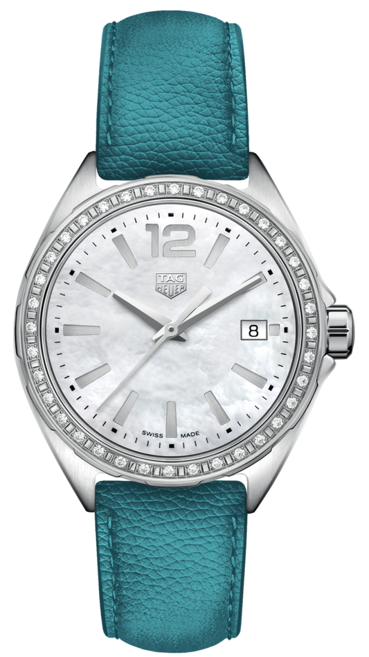 Tag Heuer Formula 1 Quartz Diamonds Mother of Pearl Dial Blue Leather Strap Watch for Women - WBJ131A.FC8256