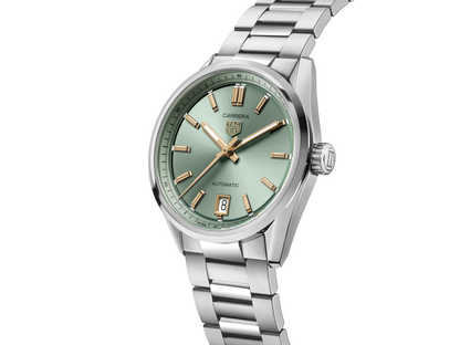 Tag Heuer Carrera Date Automatic 18K Green Dial Silver Steel Strap Watch for Women - WBN2312.BA0001