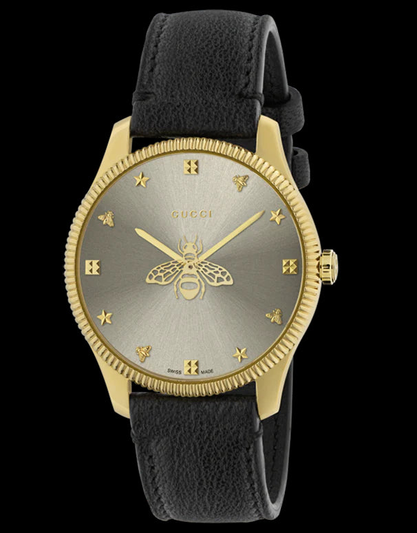 Gucci G Timeless Quartz Silver Dial Black Leather Strap Watch For Women - YA1264181