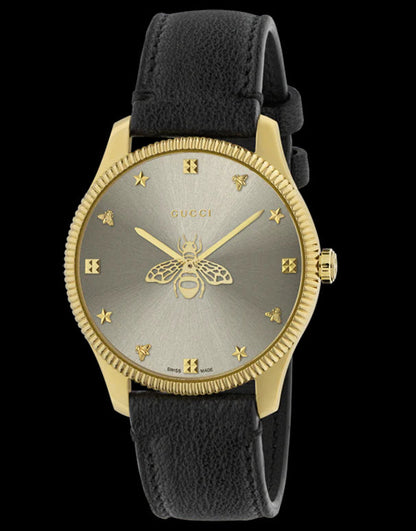 Gucci G Timeless Quartz Silver Dial Black Leather Strap Watch For Women - YA1264181