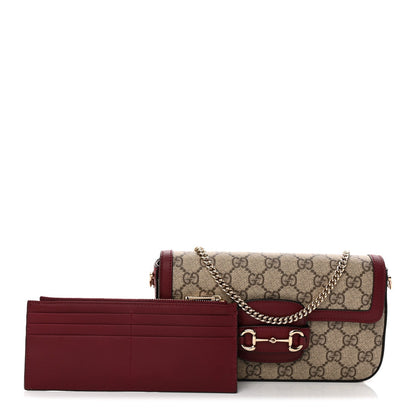 GG Supreme Monogram Azalea Calfskin Horsebit 1955 Mini Bag Beige Ebony Rosso Ancora