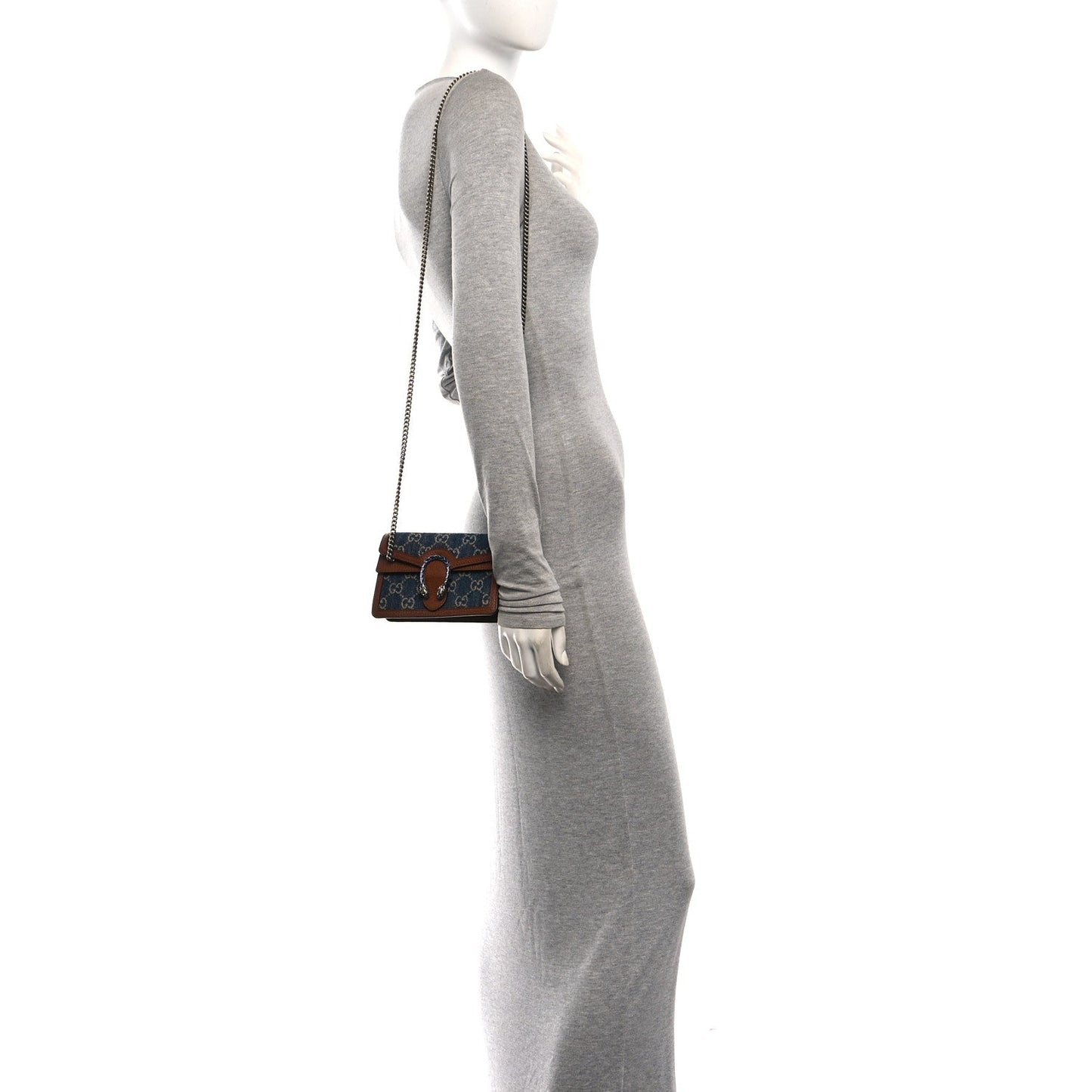 New Denim GG Monogram Dollar Calfskin Enamel Super Mini Dionysus Shoulder Bag Blue Tea Cuir Epilog Electric Blue