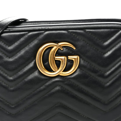 Calfskin Matelasse Small GG Marmont Chain Shoulder Bag Black