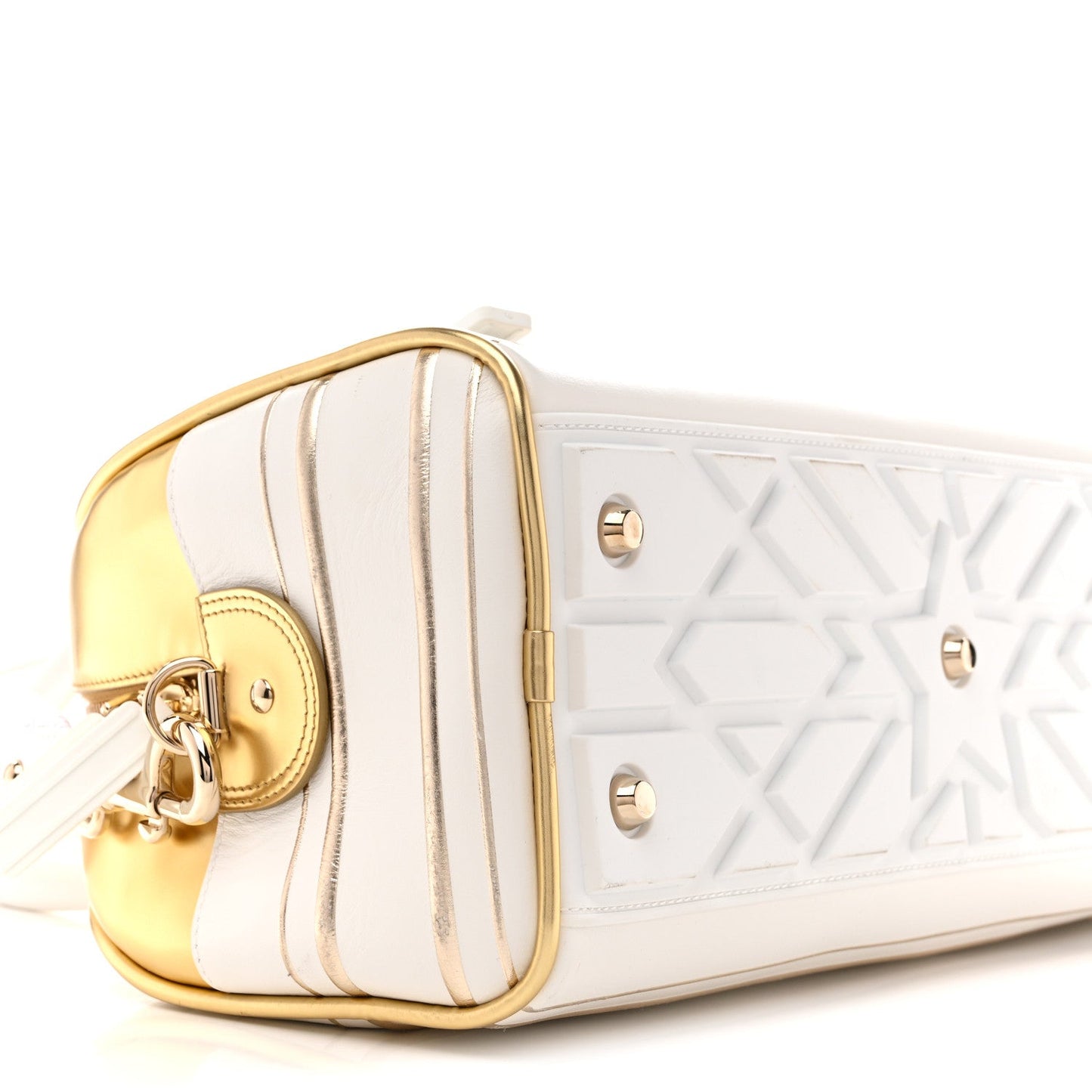 Calfskin Padded Macrocannage Medium Dior Vibe Zip Bowling Bag White Gold