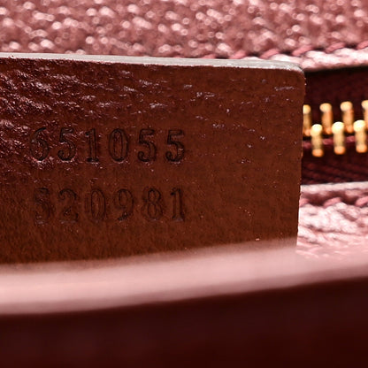 GG Supreme Monogram Textured Dollar Calfskin Web Small Ophidia Padlock Top Handle Bag Bordeaux