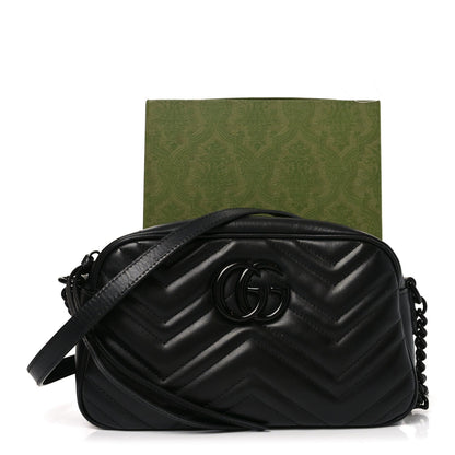 Calfskin Matelasse Monochrome Small GG Marmont Chain Shoulder Bag Black