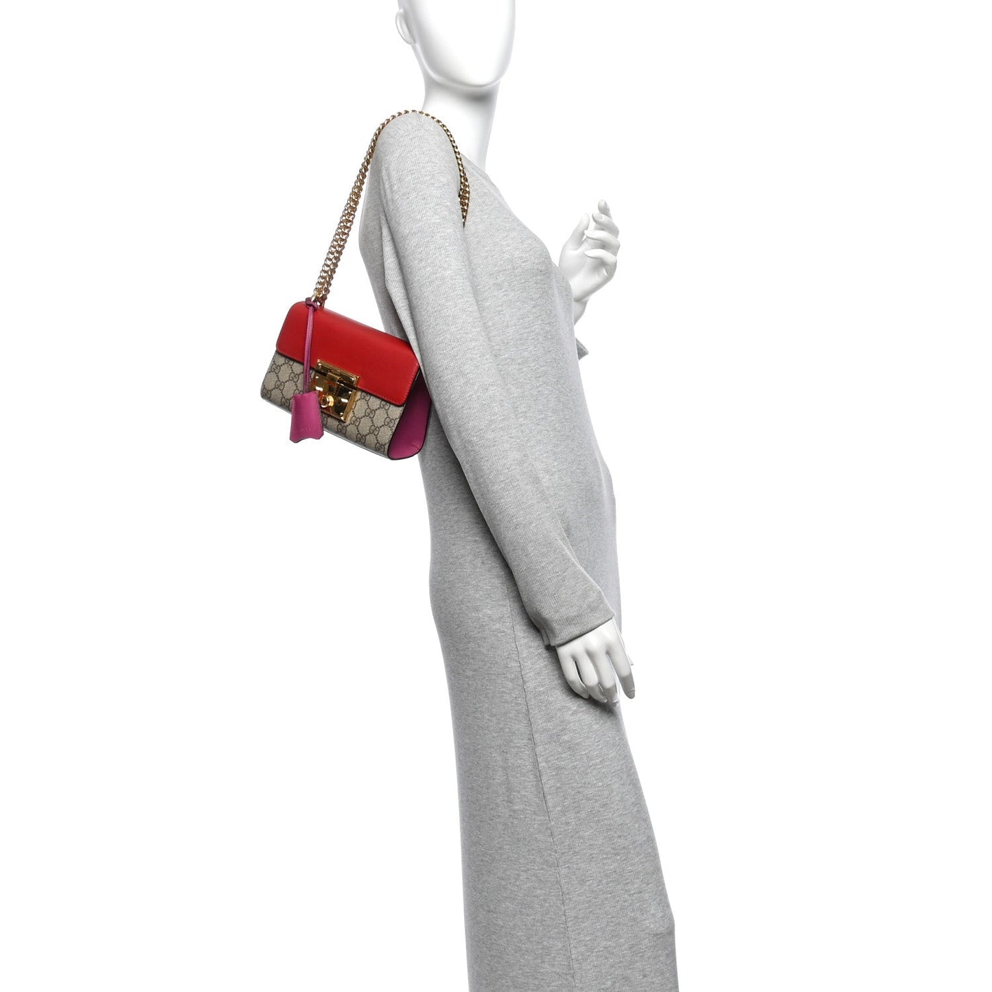 GG Supreme Monogram Calfskin Small Padlock Shoulder Bag Beige Hibiscus Red New Rosette