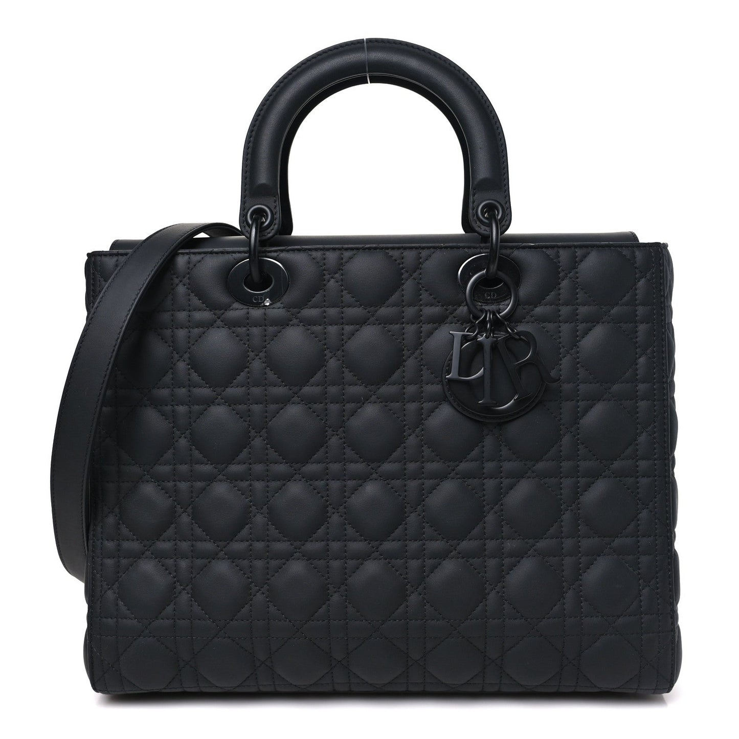 Ultra Matte Calfskin Cannage Large Lady Dior Black