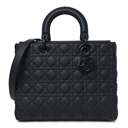 Ultra Matte Calfskin Cannage Large Lady Dior Black