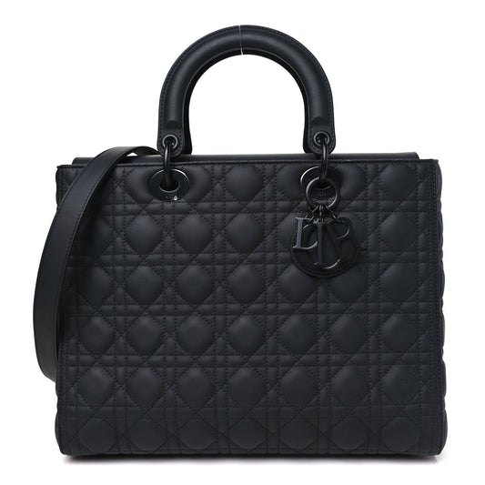 Ultra Matte Calfskin Cannage Large Lady Dior Black