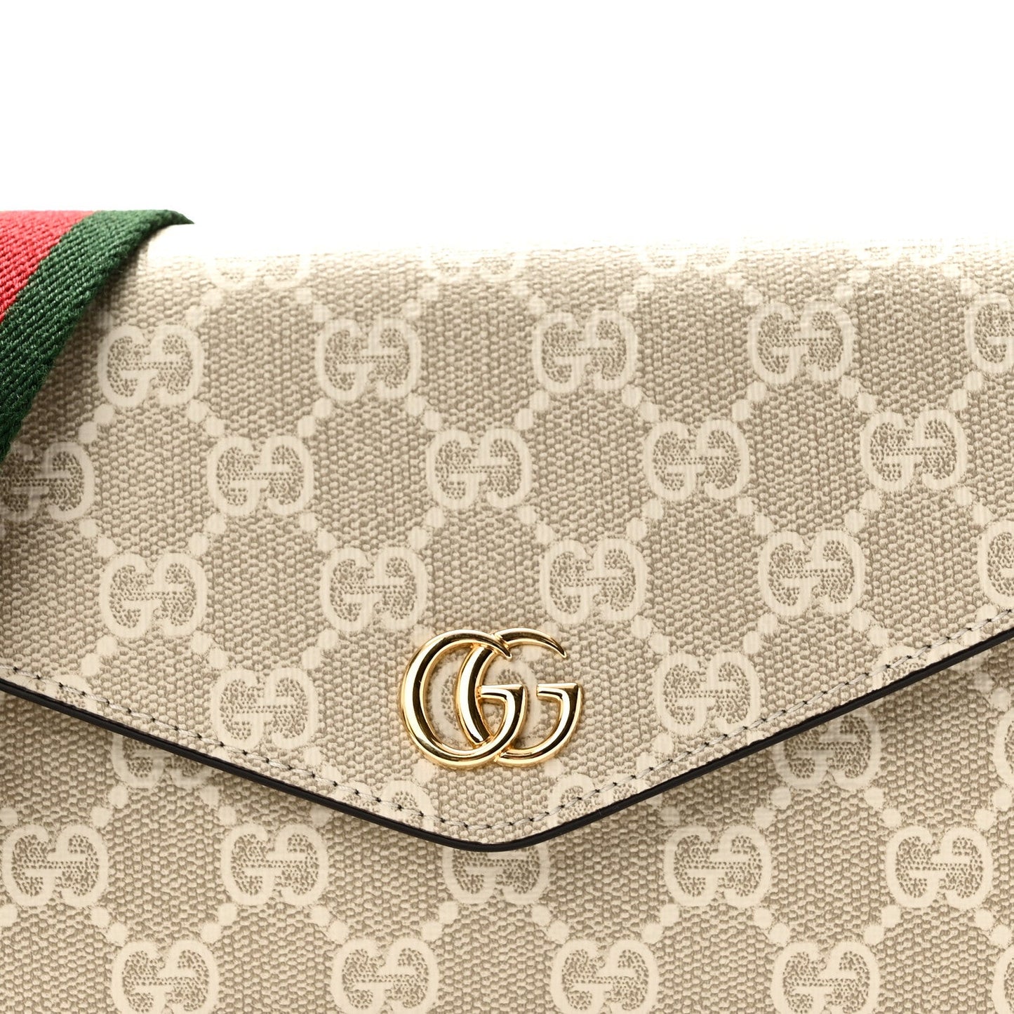 GG Supreme Monogram Textured Dollar Calfskin Web Mini Ophidia Envelope Shoulder Bag Beige Mystic White Oatmeal