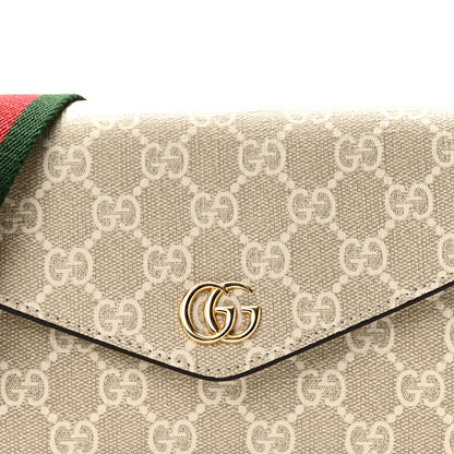 GG Supreme Monogram Textured Dollar Calfskin Web Mini Ophidia Envelope Shoulder Bag Beige Mystic White Oatmeal