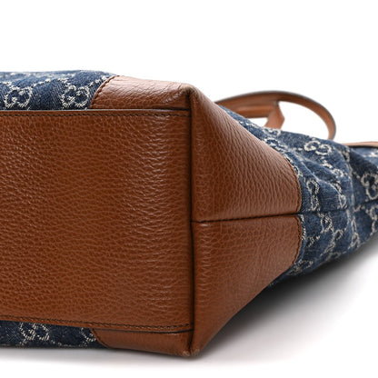 New Denim GG Monogram Medium Ophidia Shopping Tote Blue Tea Cuir