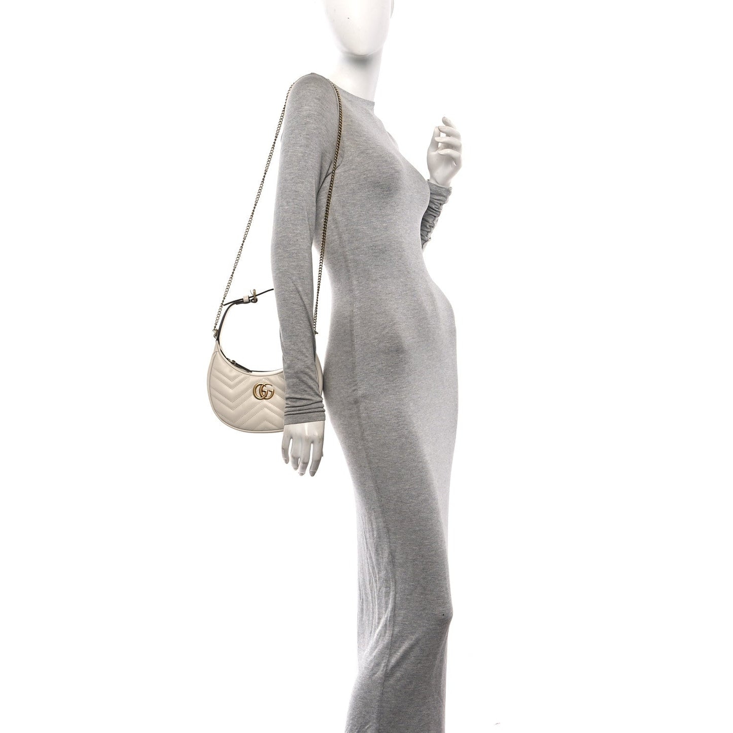 Calfskin Matelasse Chevron Mini GG Marmont Half Moon Hobo Mystic White
