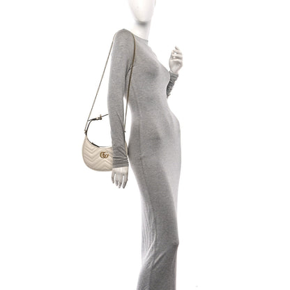 Calfskin Matelasse Chevron Mini GG Marmont Half Moon Hobo Mystic White