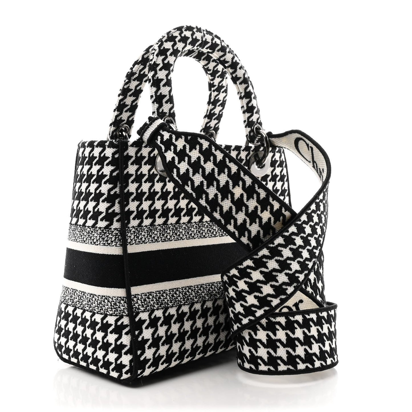 Canvas Houndstooth Embroidered Medium Lady D-Lite Black White