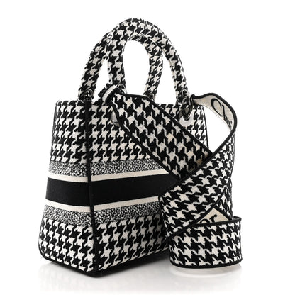 Canvas Houndstooth Embroidered Medium Lady D-Lite Black White