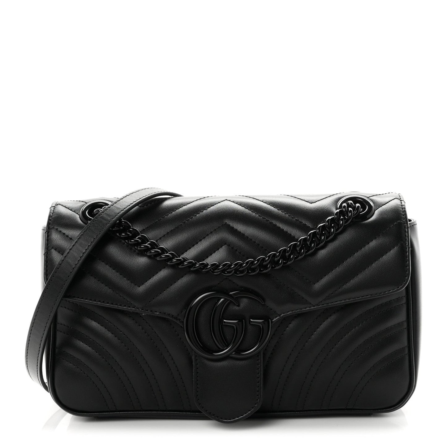 Calfskin Matelasse Monochrome Small GG Marmont Shoulder Bag Black