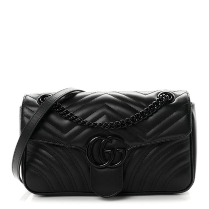 Calfskin Matelasse Monochrome Small GG Marmont Shoulder Bag Black