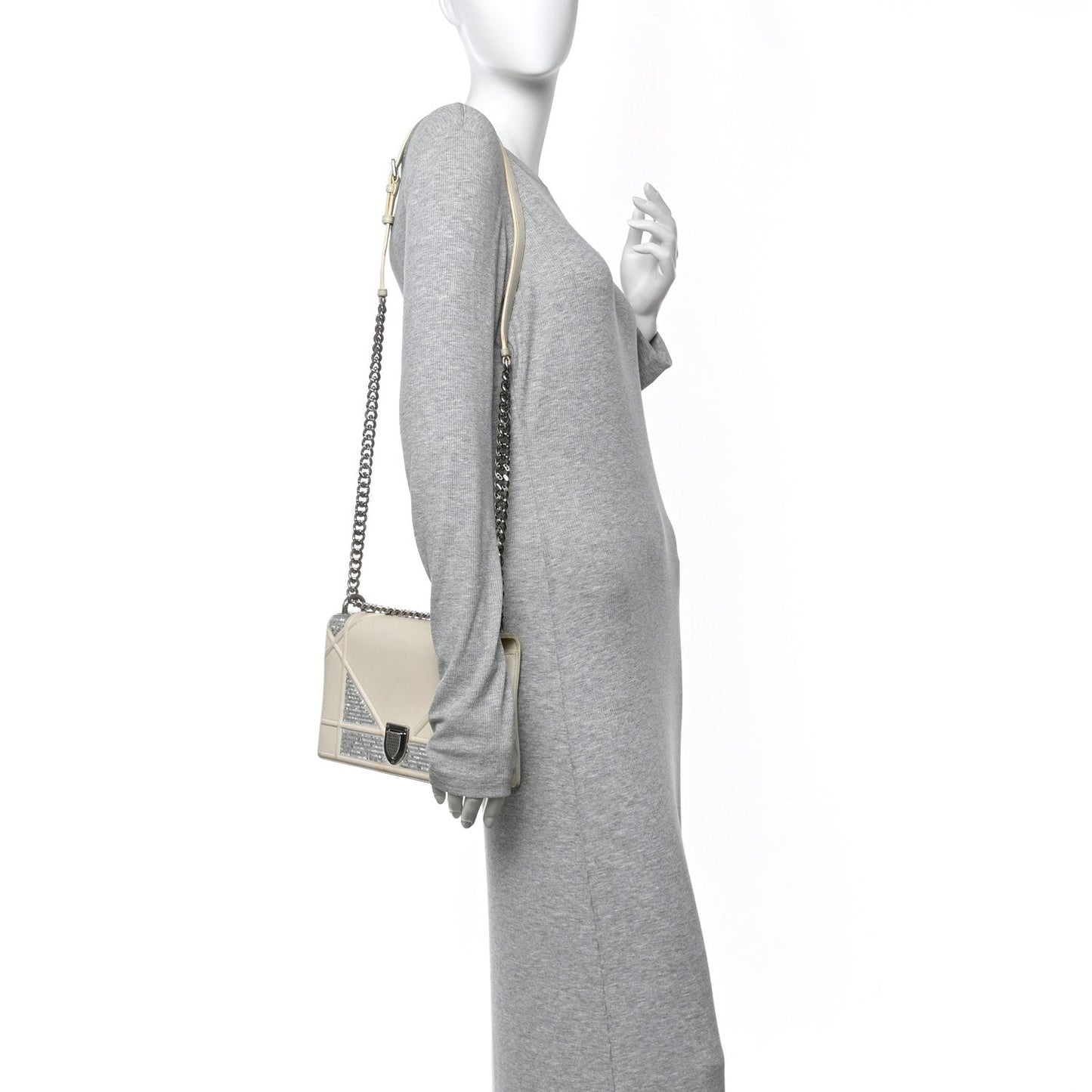 Lambskin Sequin Medium Diorama Flap Bag White