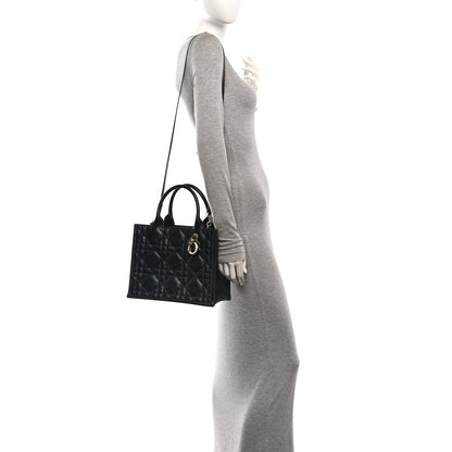 Calfskin Macro Cannage Small Book Tote Black