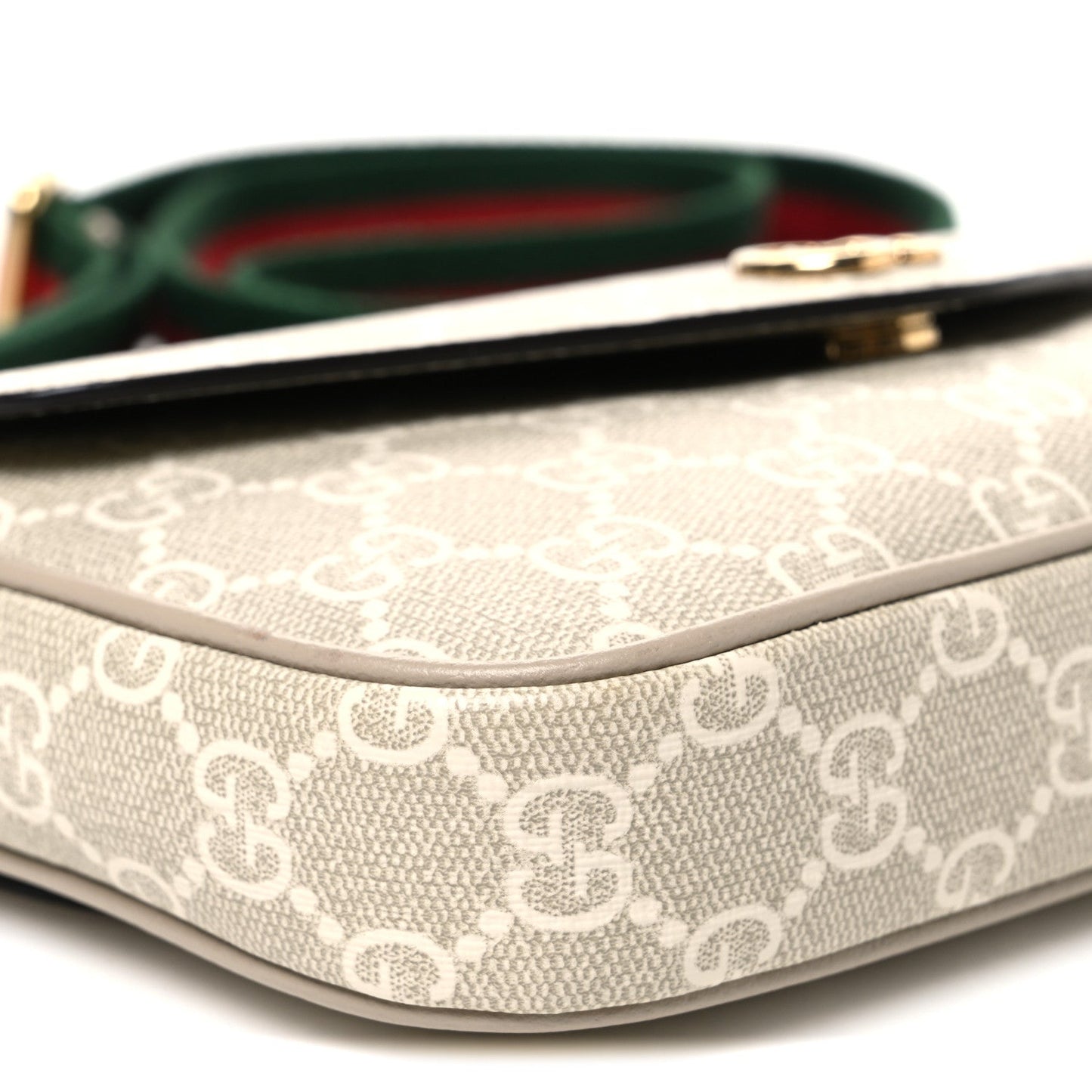 GG Supreme Monogram Textured Dollar Calfskin Web Mini Ophidia Envelope Shoulder Bag Beige Mystic White Oatmeal