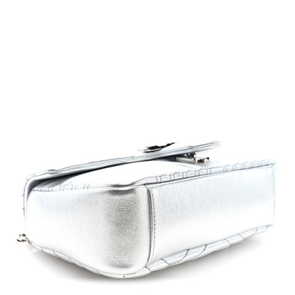 Metallic Calfskin Matelasse Small GG Marmont Shoulder Bag Silver