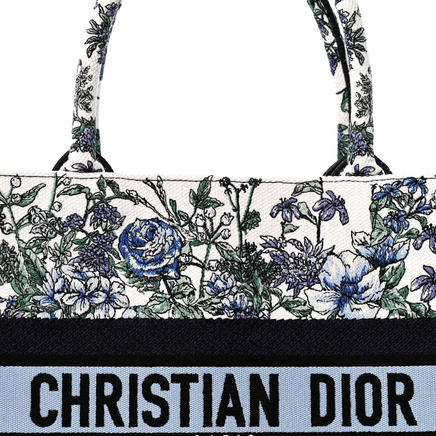 Canvas Embroidered Medium Flowers Book Tote Blue