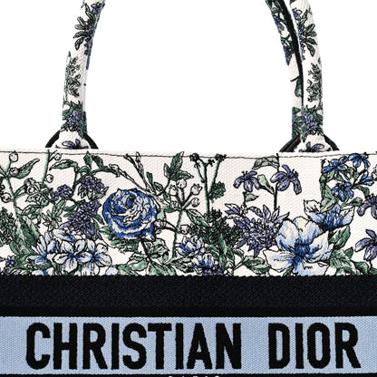 Canvas Embroidered Medium Flowers Book Tote Blue