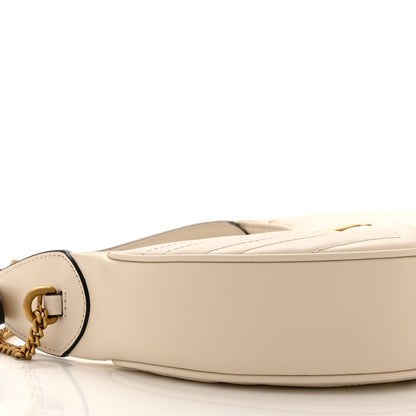 Calfskin Matelasse Chevron Mini GG Marmont Half Moon Hobo Mystic White