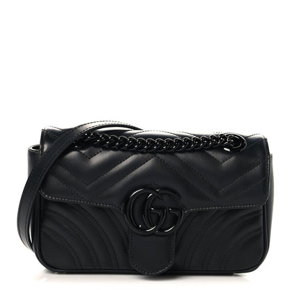 Calfskin Matelasse Monochrome Mini GG Marmont Shoulder Bag Black