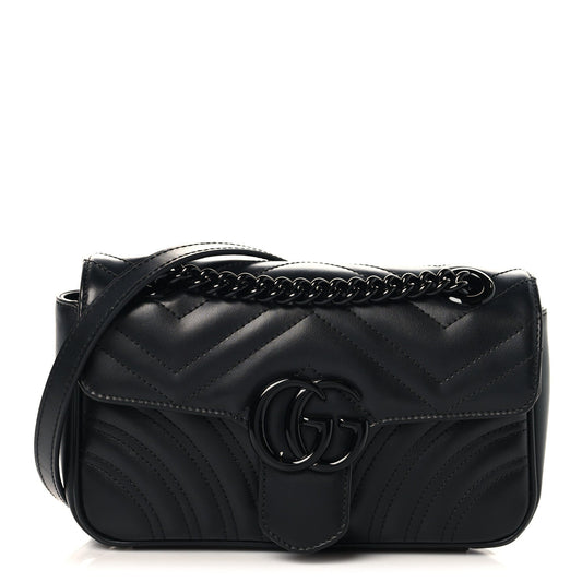 Calfskin Matelasse Monochrome Mini GG Marmont Shoulder Bag Black