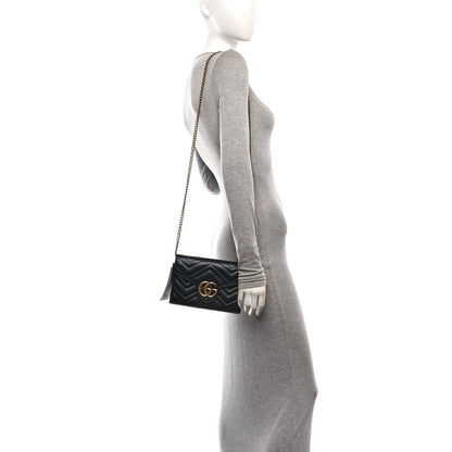 Calfskin Matelasse GG Marmont Chain Wallet Black