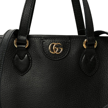 Textured Dollar Calfskin Small Ophidia Shoulder Tote Bag Black