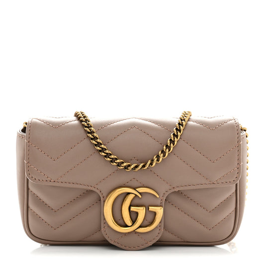 Calfskin Matelasse Super Mini GG Marmont Shoulder Bag Porcelain Rose
