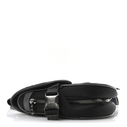 X Sacai Grained Calfskin Technical Fabric Mens Saddle Bag Black