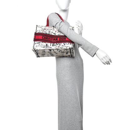 Canvas Embroidered Medium Dioramour Graffiti Book Tote Latte Multicolor