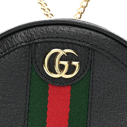 Grained Calfskin Web Mini Ophidia Round Shoulder Bag Black