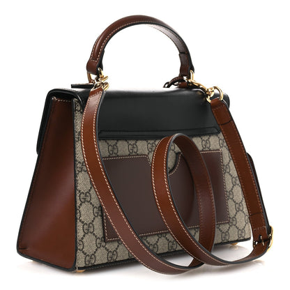 GG Supreme Monogram Calfskin Small Padlock Top Handle Bag Beige Black Cuir