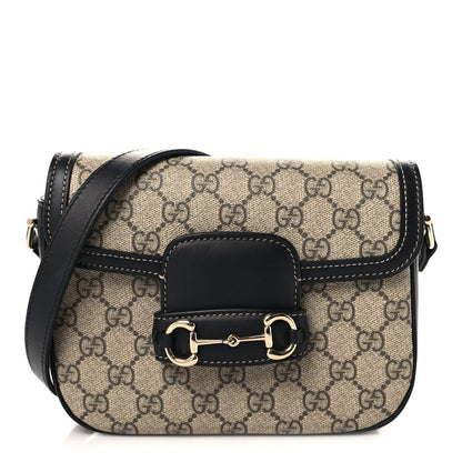 GG Supreme Monogram Horsebit 1955 Soft Small Shoulder Bag Beige Black